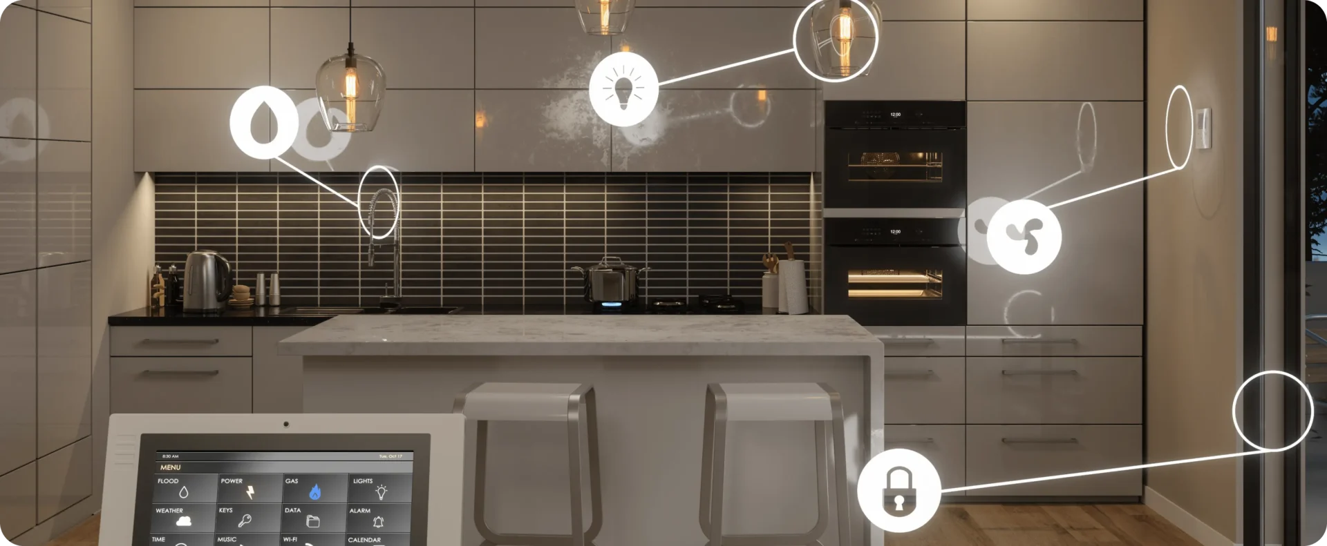 Smart kitchen with integrated digital controls.